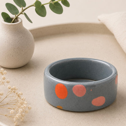 Hand Painted Porcelain Bangle - Grey/Blue/Coral/Pink