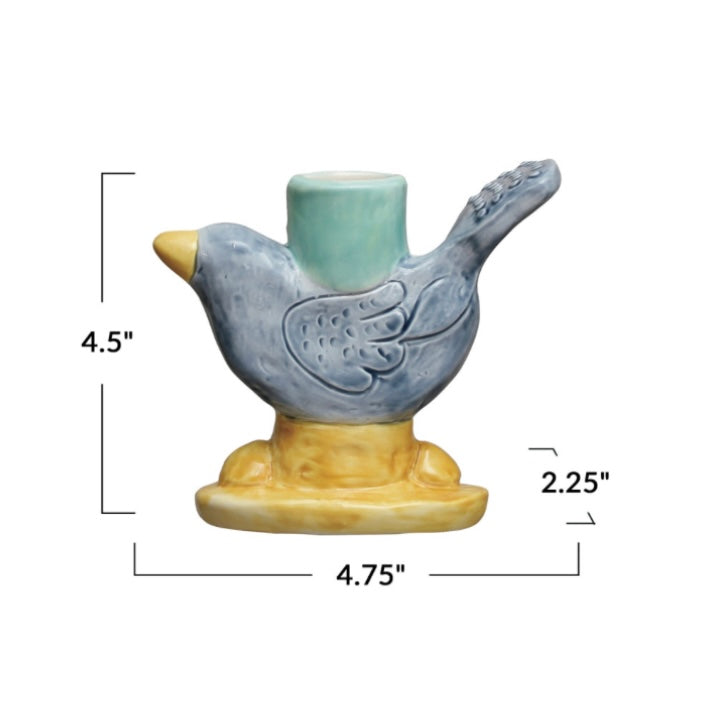 Hand Painted Stoneware Candle Holder -Bird