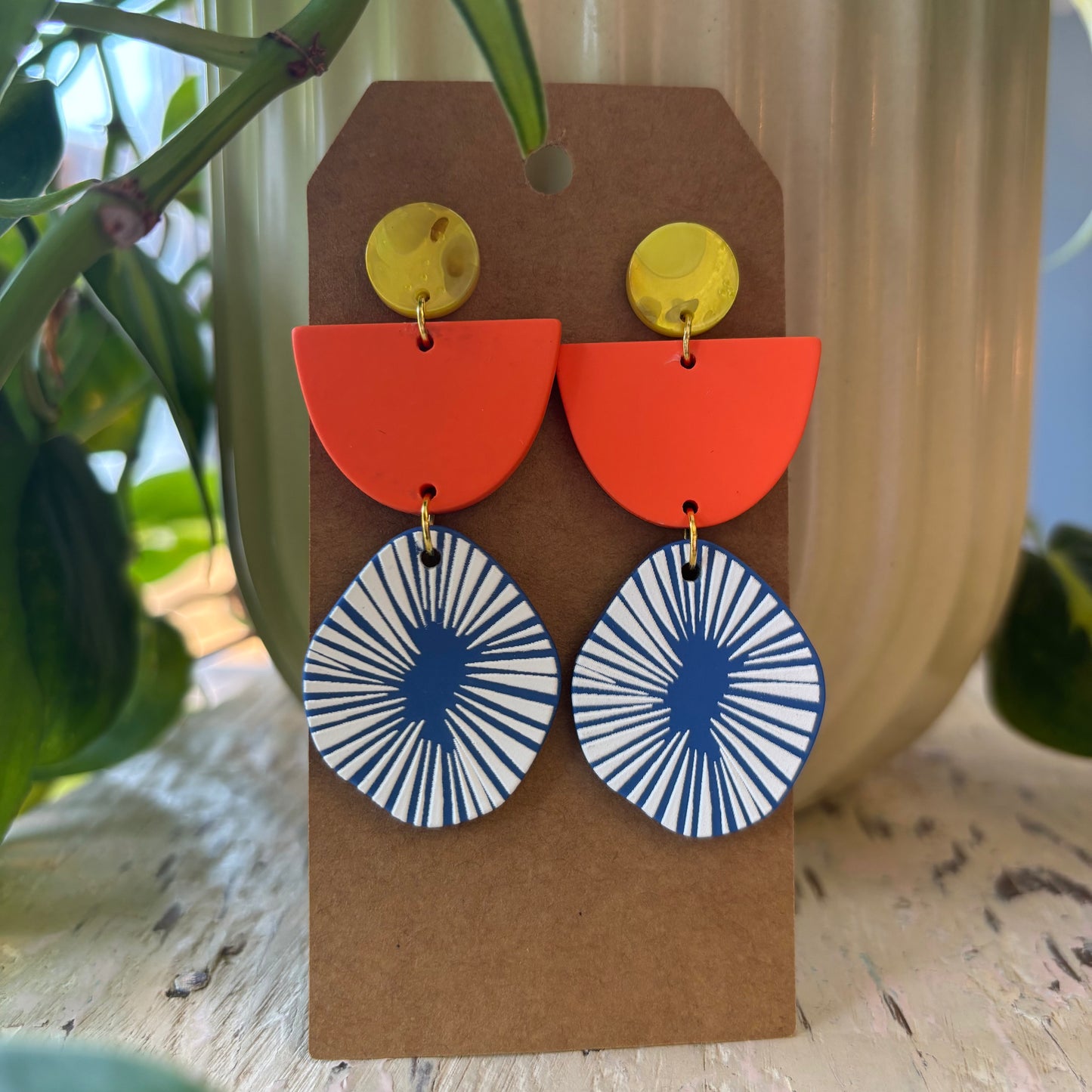 Acrylic Earrings - Blue/Orange