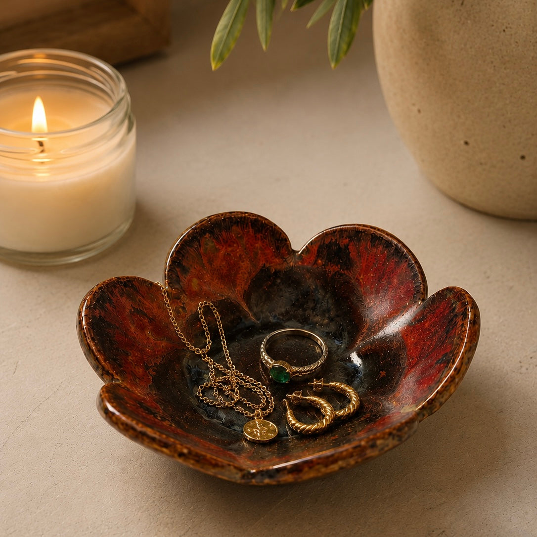 Floral Tealight/Trinket Dish  - Lava