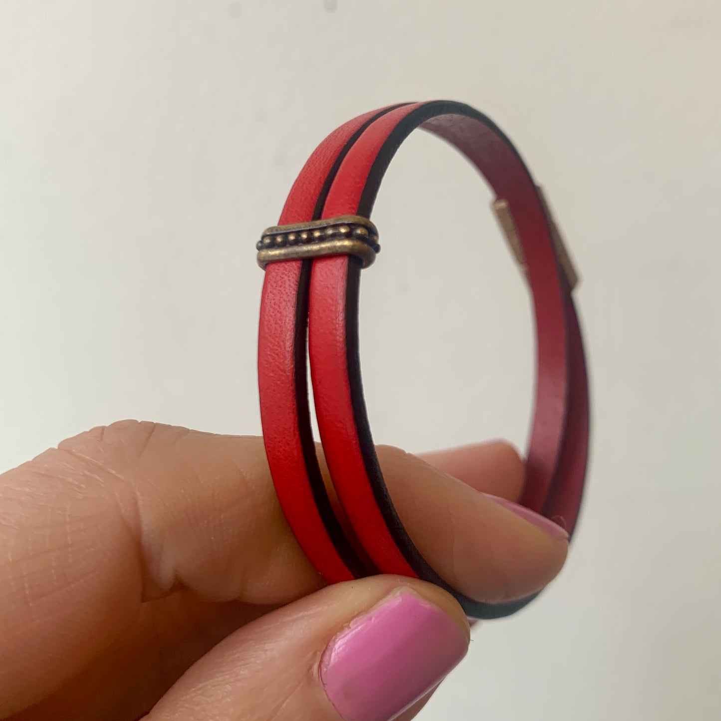 Double Wrap Leather Bracelet- Red