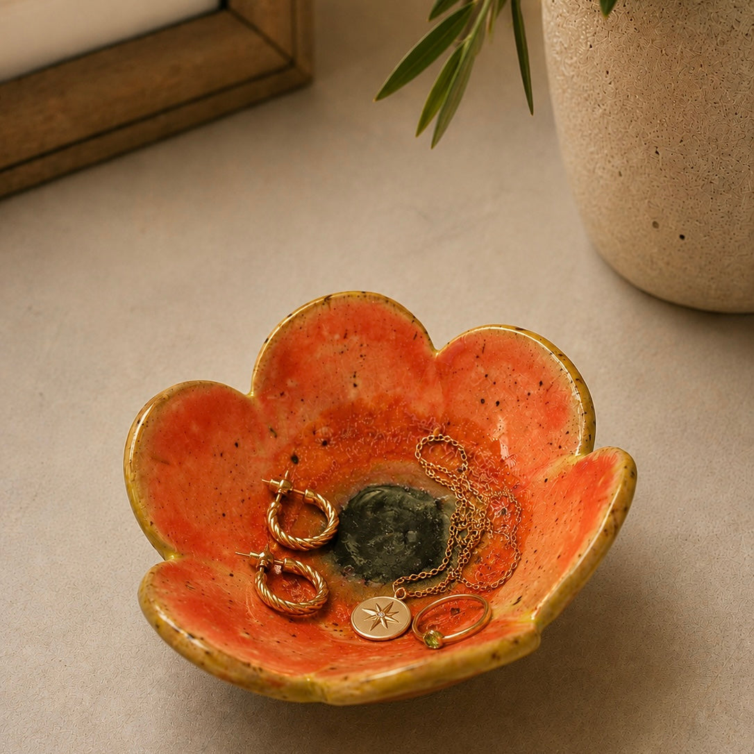 Floral Tealight/Trinket Dish - Tangerine
