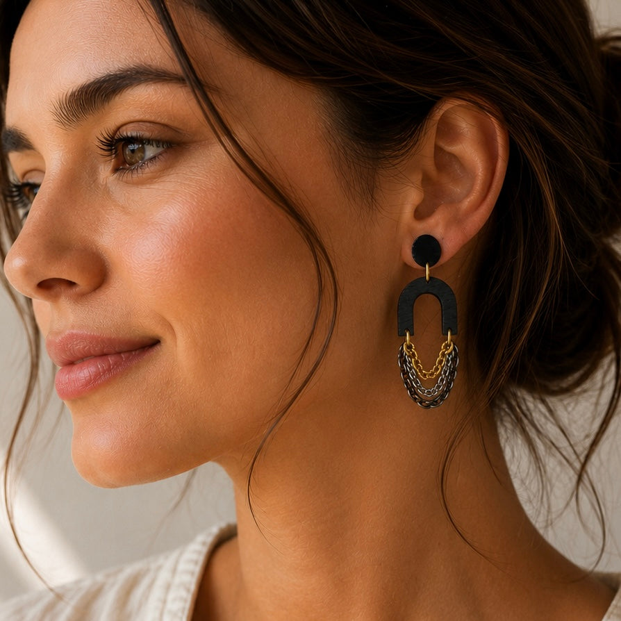 Brass/Oxidized Brass Earrings #19