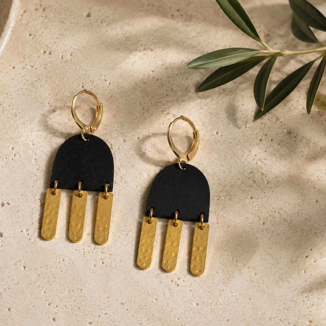 Brass/Oxidized Brass Earrings - #1