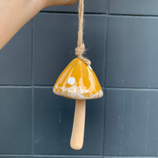 Mushroom Bell Ornament - Yellow