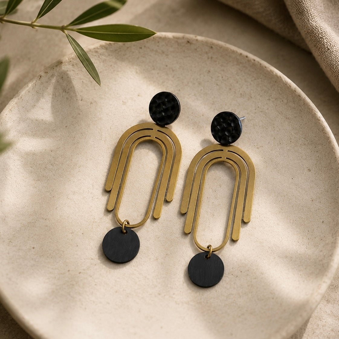 Brass/Oxidized Brass Earrings - #2