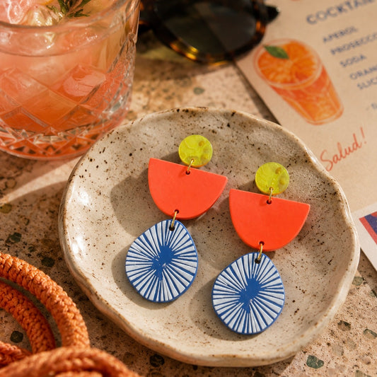 Acrylic Earrings - Blue/Orange