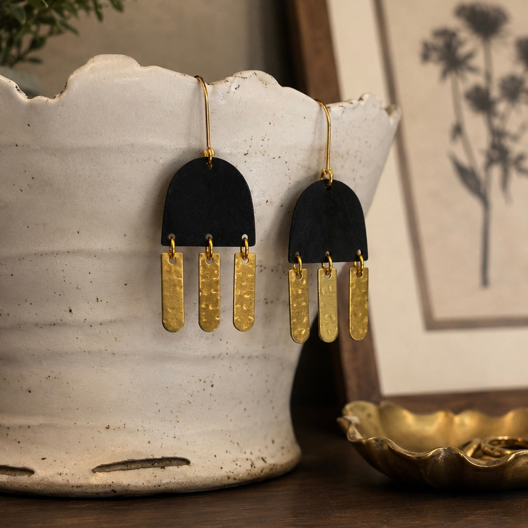 Brass/Oxidized Brass Earrings - #1