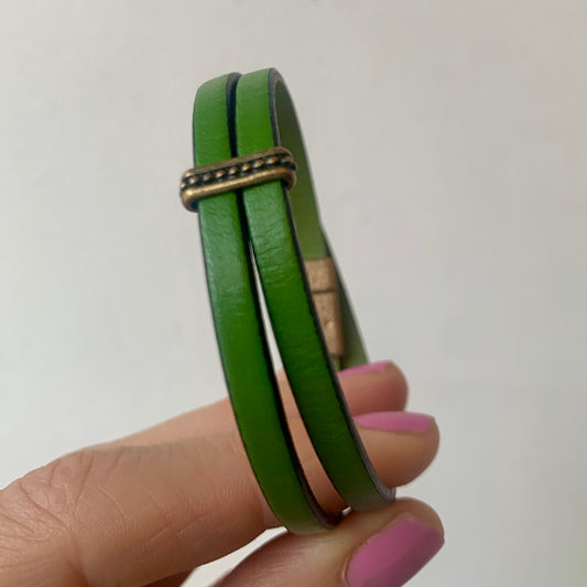 Double Wrap Leather Bracelet- Green