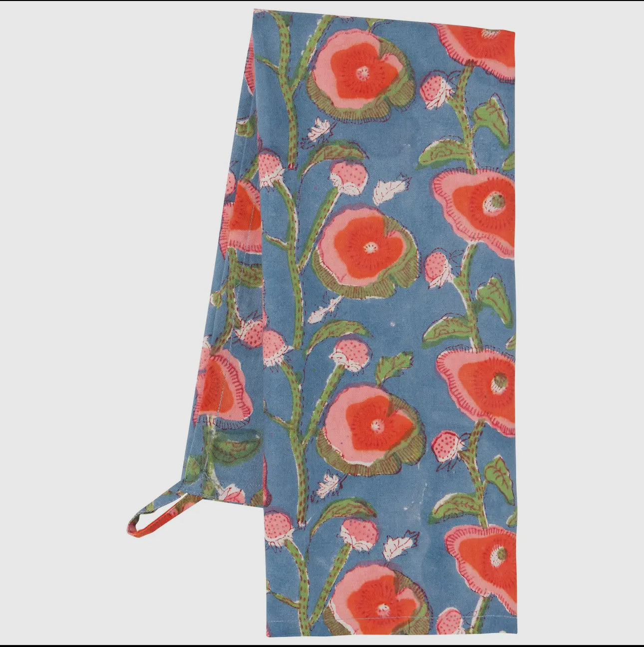 Poppy Block Printed Tea Towel