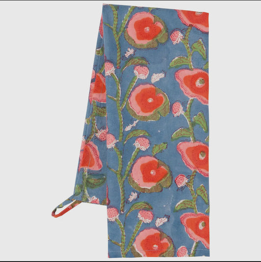 Poppy Block Printed Tea Towel