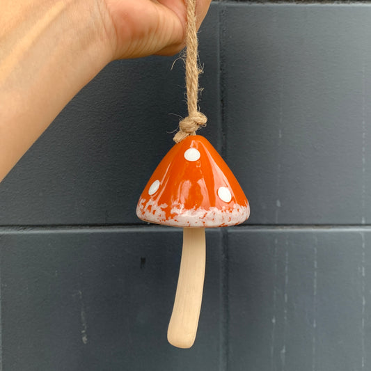 Mushroom Bell Ornament - Orange