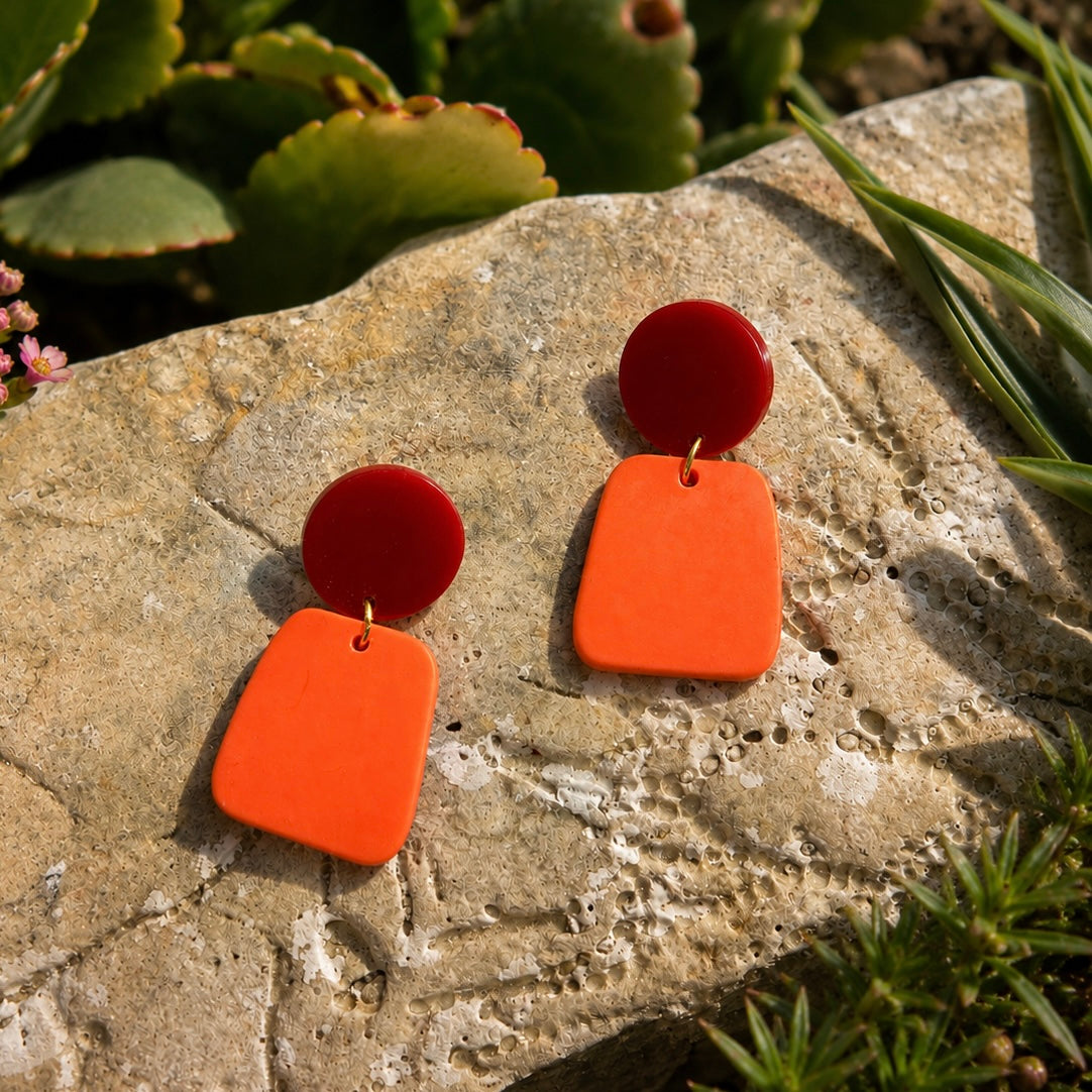 Acrylic Earrings - Orange/Burgundy