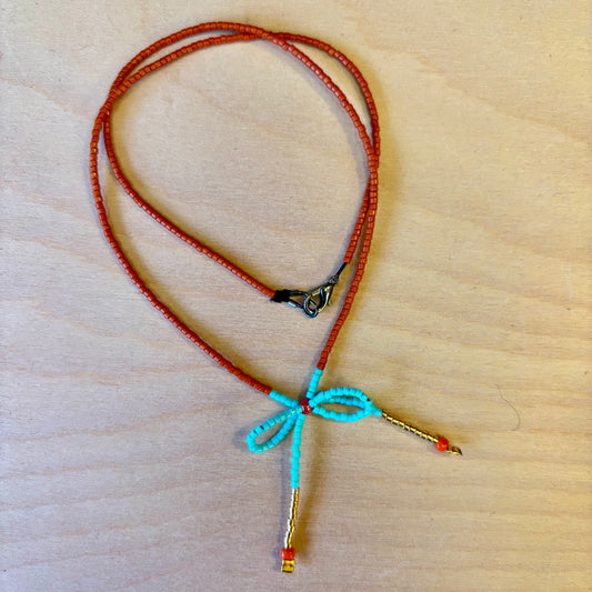 Beaded Bow Necklace - Turquoise