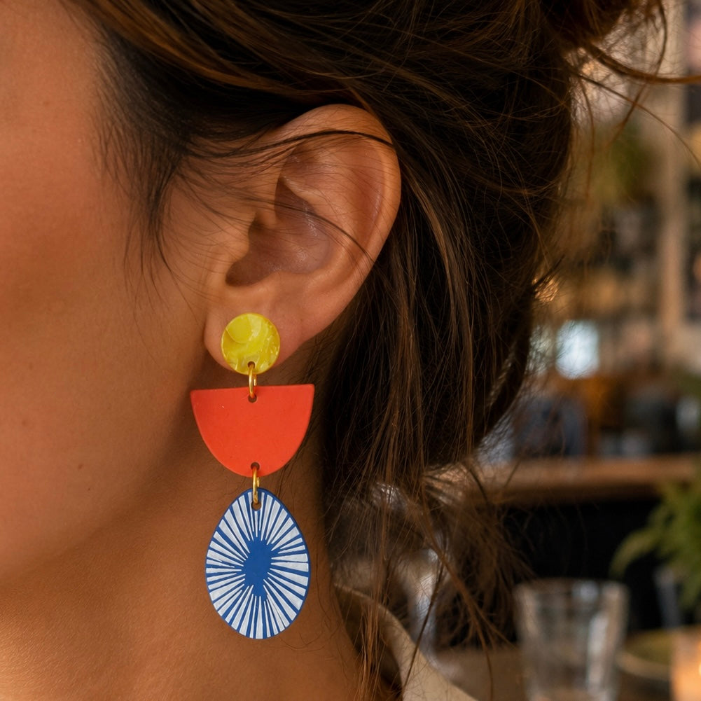 Acrylic Earrings - Blue/Orange