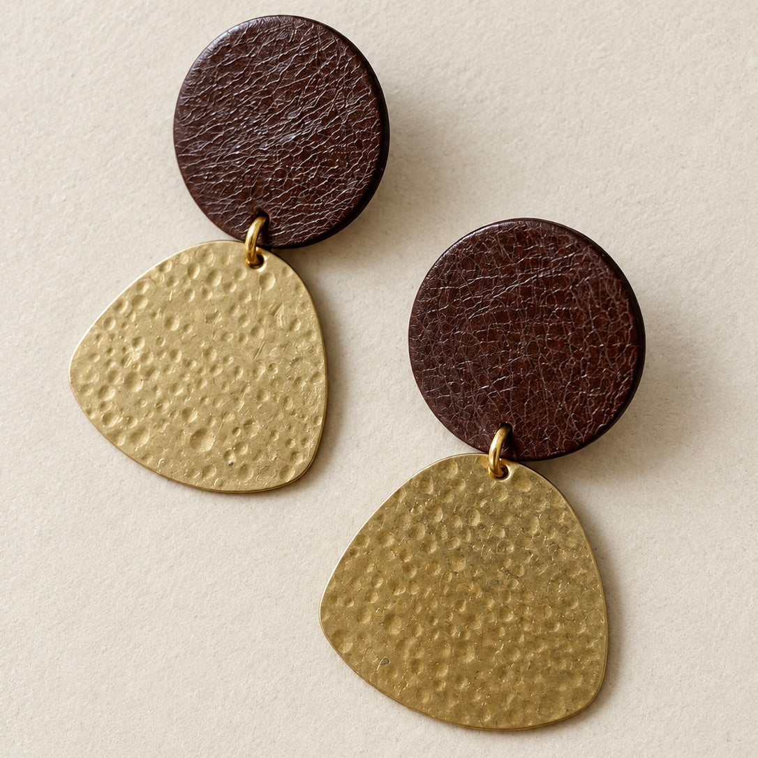 Sienna - Leather & Brass Earrings