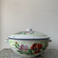 Vintage Lucky Elephant Chinese White Floral Enamel Casserole Rice Dish Pot w Lid