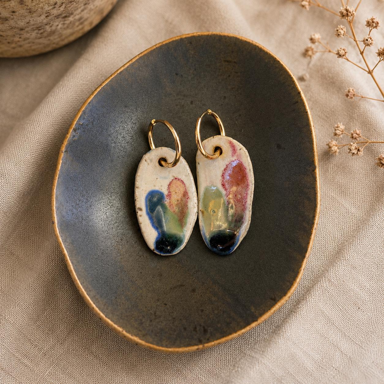 Oversized Porcelain Hoop Earrings -#1 - Dual Finish