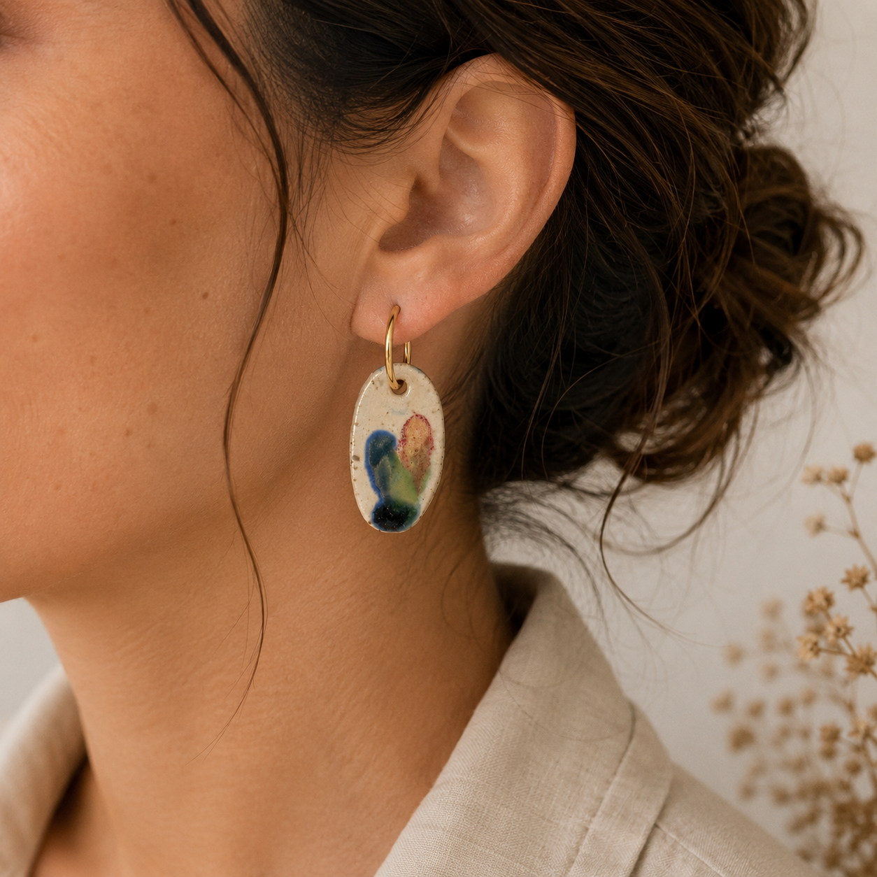Oversized Porcelain Hoop Earrings -#1 - Dual Finish