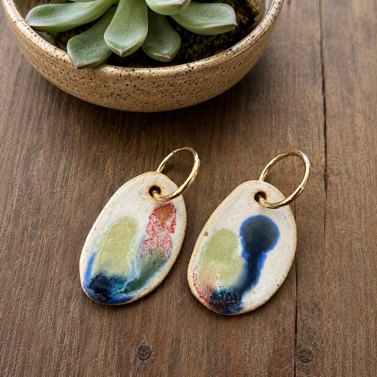 Oversized Porcelain Hoop Earrings -#2 - Dual Finish