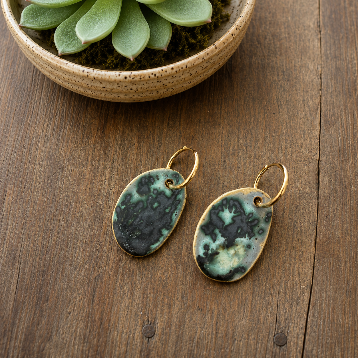 Oversized Porcelain Hoop Earrings -#2 - Dual Finish