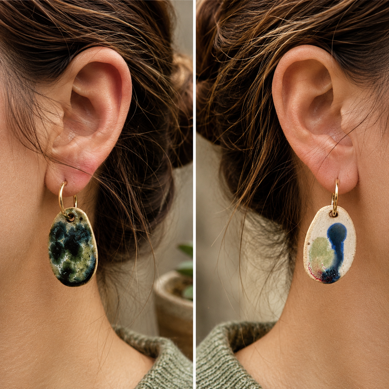 Oversized Porcelain Hoop Earrings -#2 - Dual Finish
