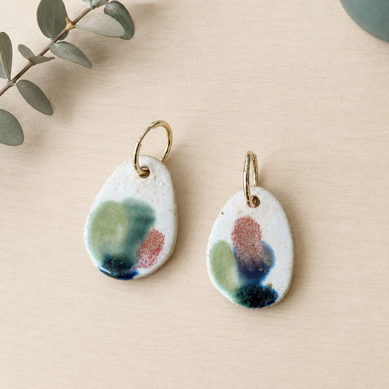 Oversized Porcelain Hoop Earrings -#3 - Dual Finish