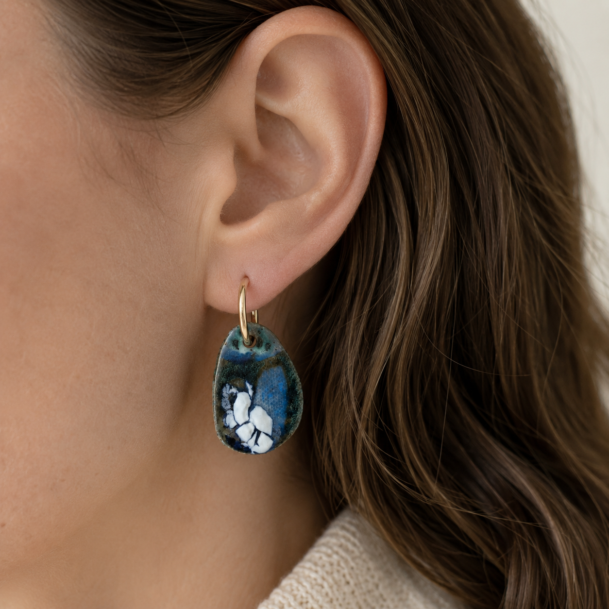 Oversized Porcelain Hoop Earrings -#3 - Dual Finish