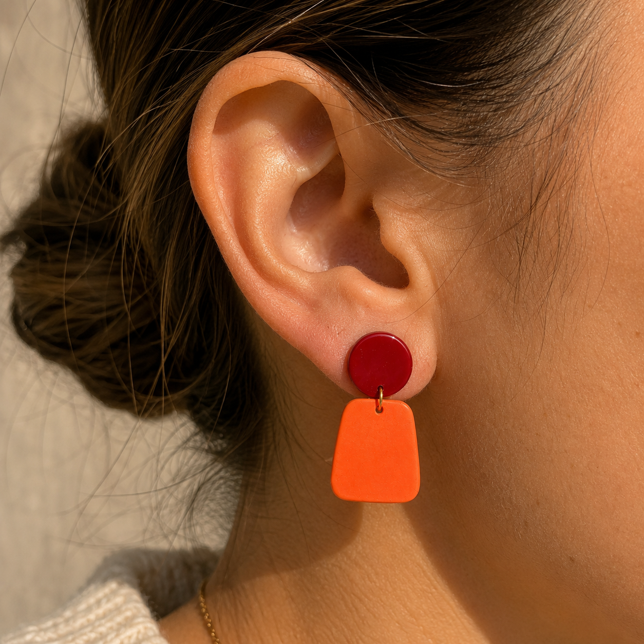 Acrylic Earrings - Orange/Burgundy