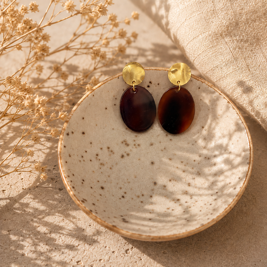 Acrylic Earrings - Brown/Chartreuse