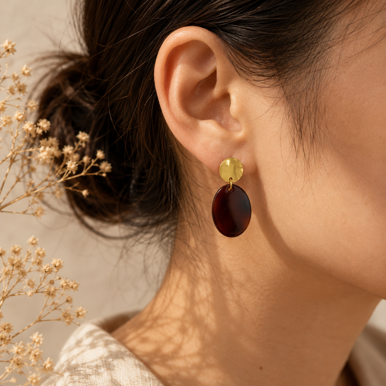 Acrylic Earrings - Brown/Chartreuse