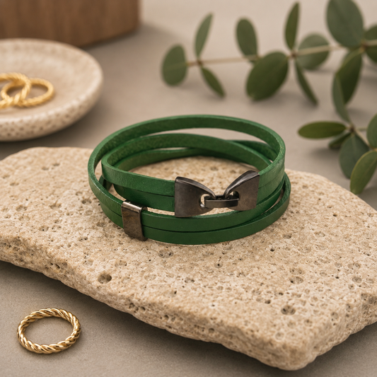 Double Wrap Leather Bracelet - Green