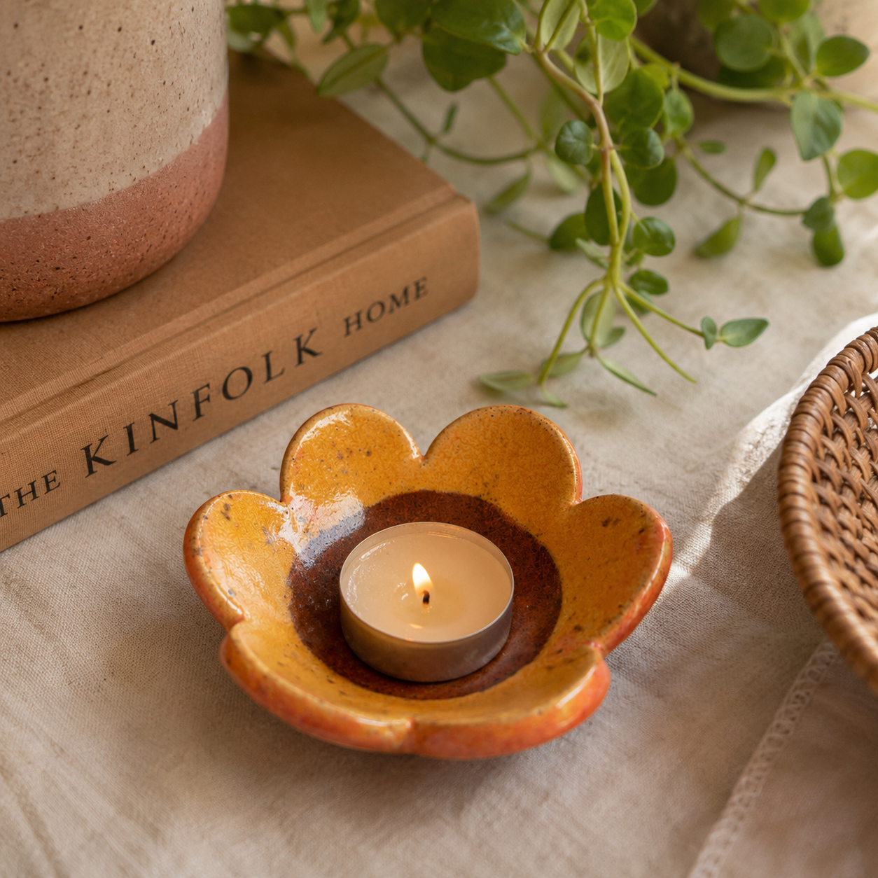 Floral Tealight Dish - Saffron