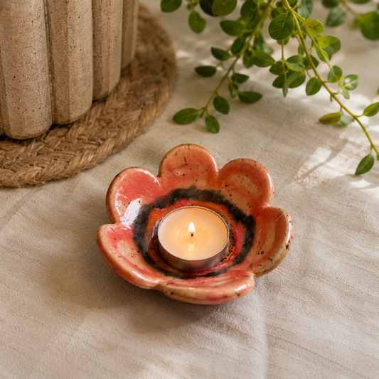 Floral Tealight/Trinket Dish in Coral
