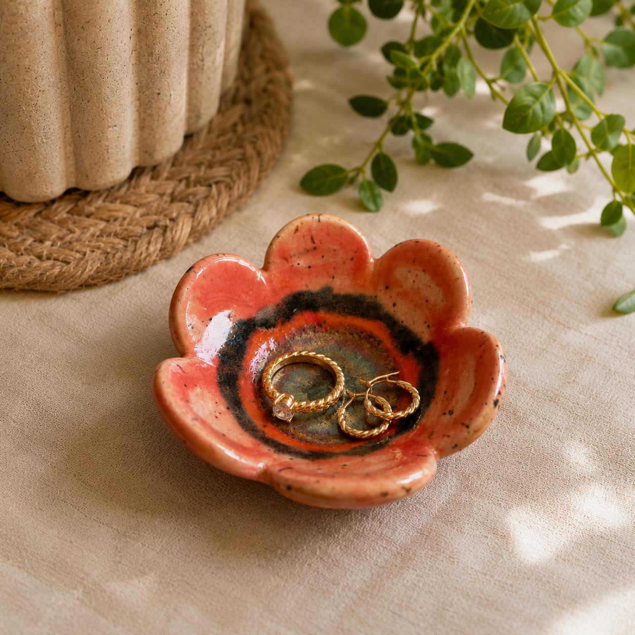 Floral Tealight/Trinket Dish in Coral