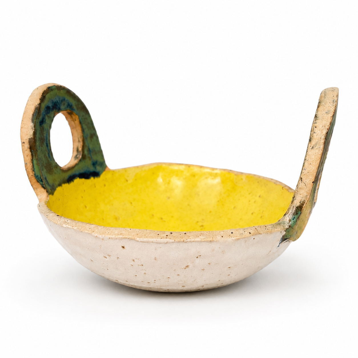Yellow Stoneware Bowl with Handles