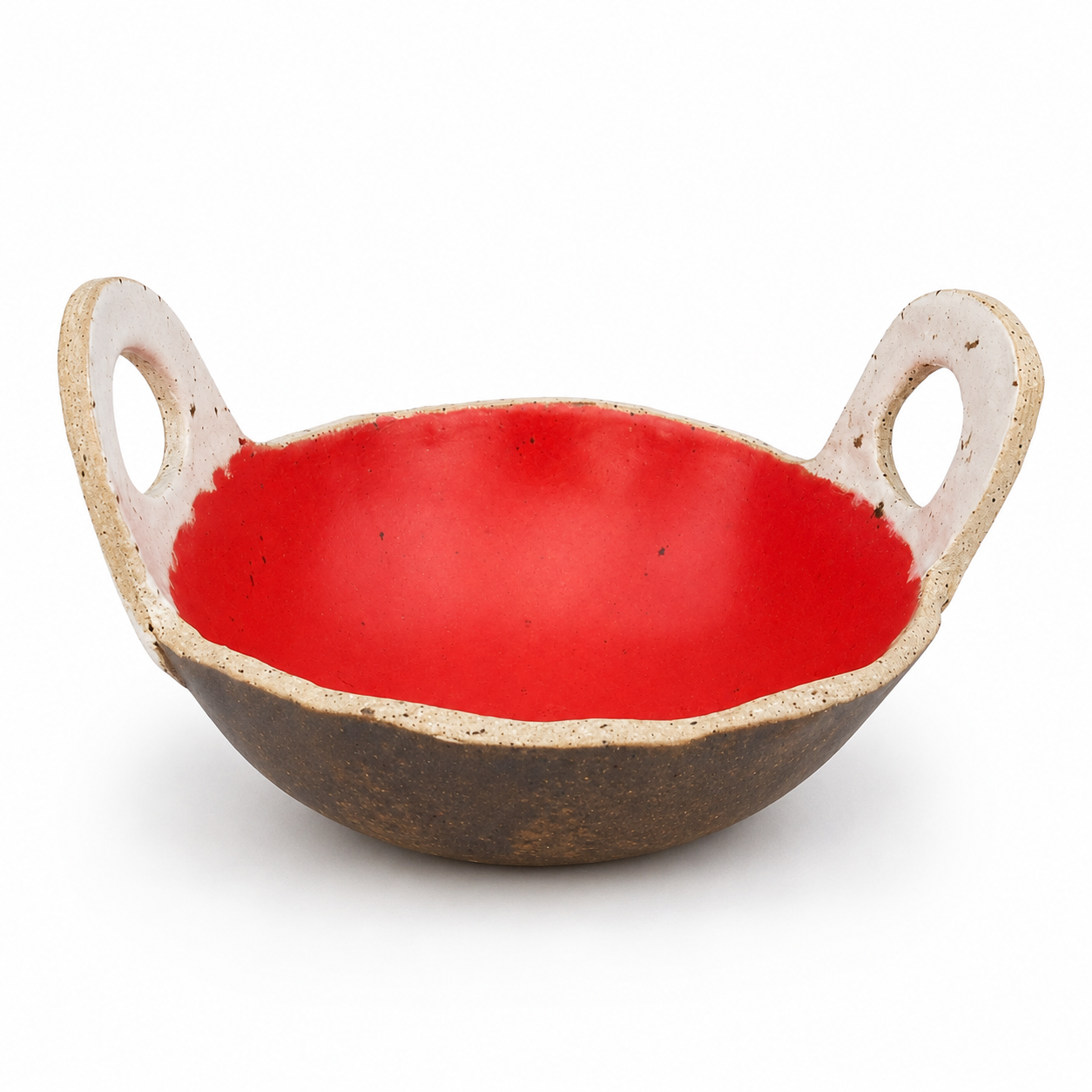 Coral Stoneware Bowl with Handles