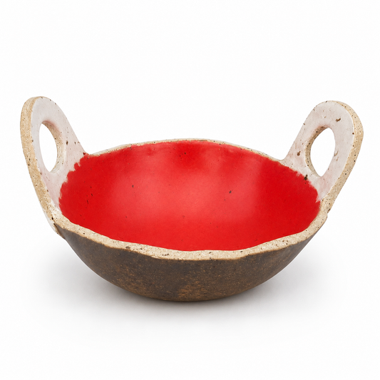 Coral Stoneware Bowl with Handles