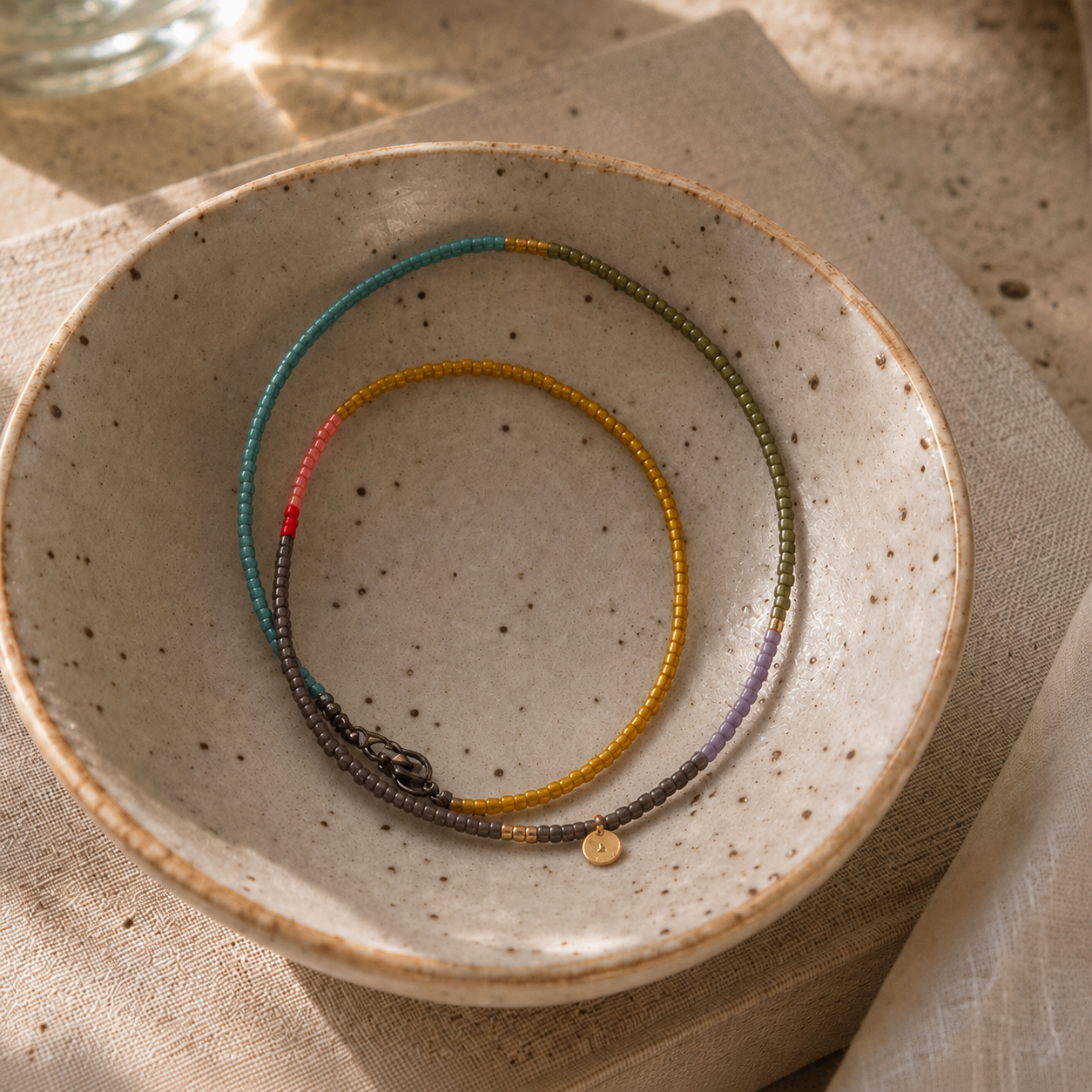 Beaded Colour Bloked Necklace- Grey