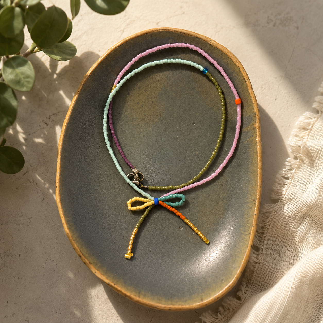 Beaded Bow Necklace - Multi Colour
