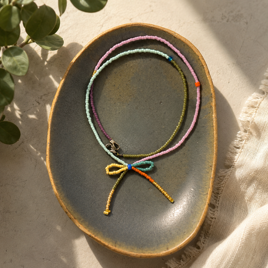 Beaded Bow Necklace - Multi Colour
