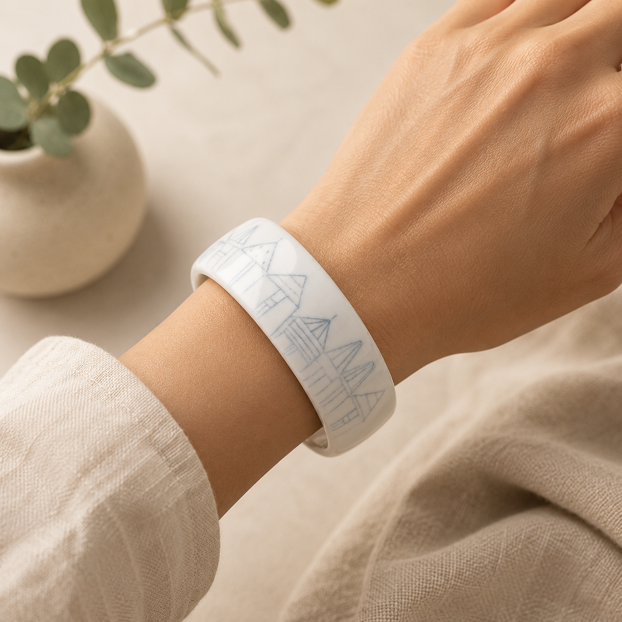 Hand Painted Porcelain Bangle - Houses