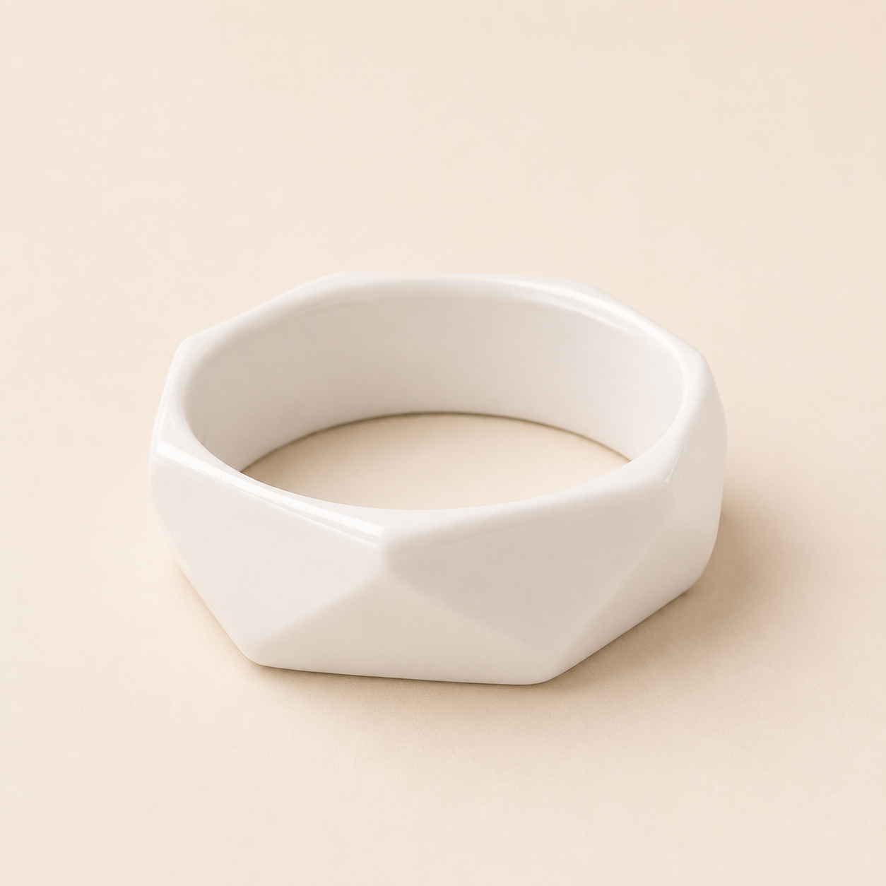 Hand Shaped Porcelain Bangle - Faceted/White