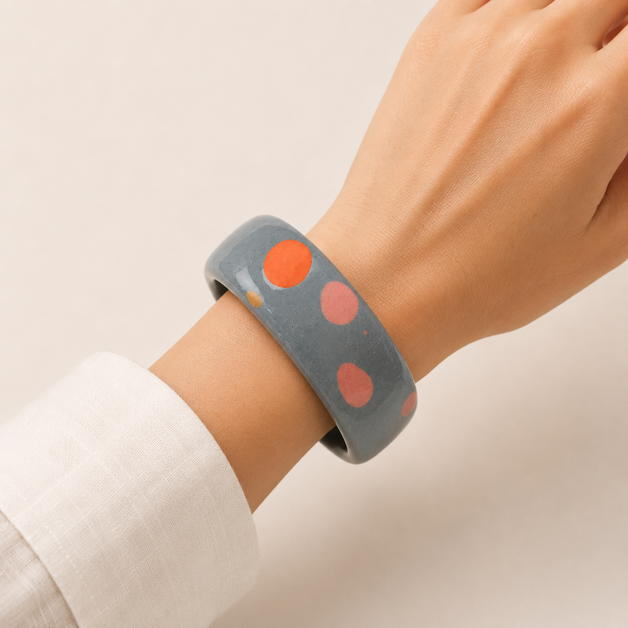 Hand Painted Porcelain Bangle - Grey/Blue/Coral/Pink