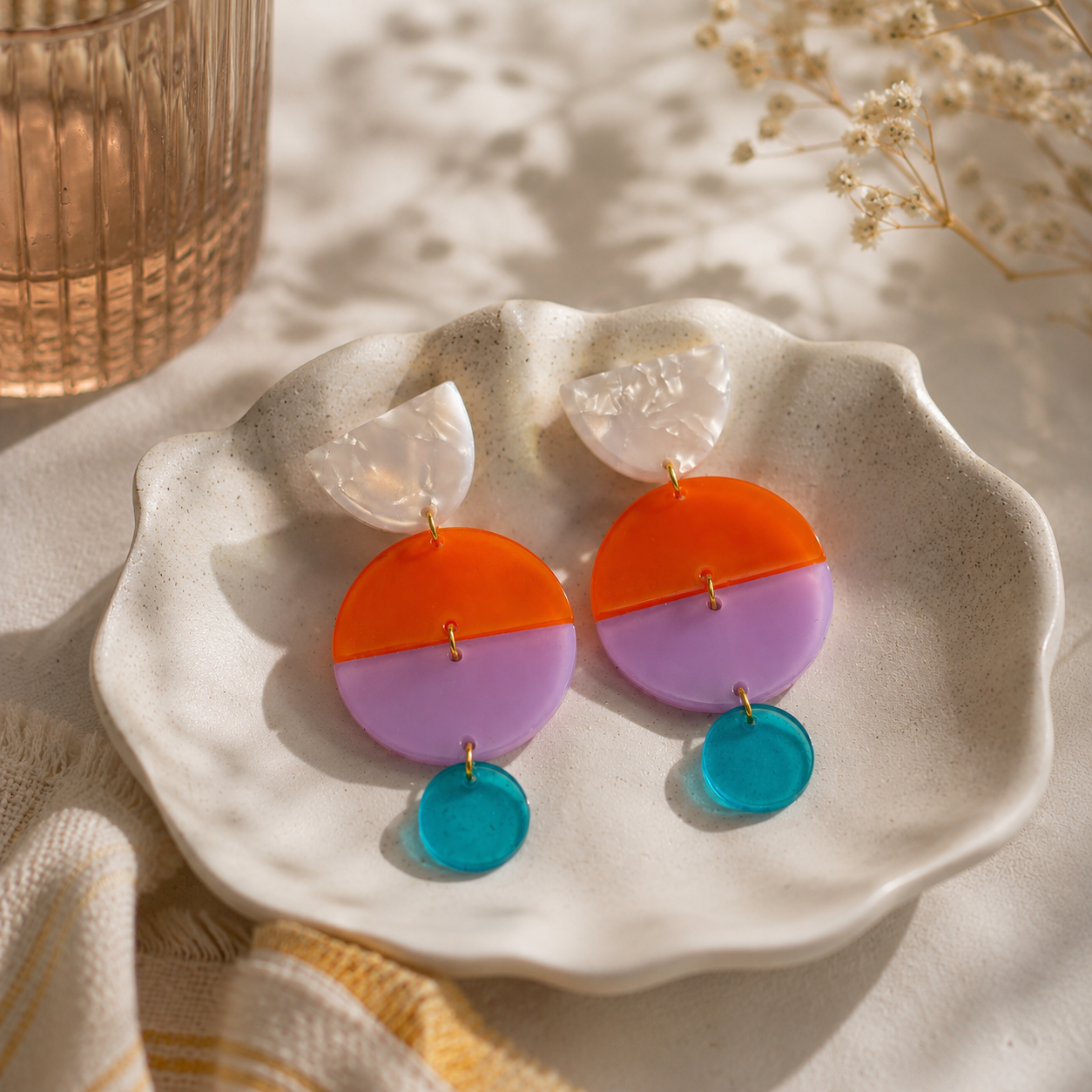 Acrylic Earrings - white/Orange/Lavender/Teal