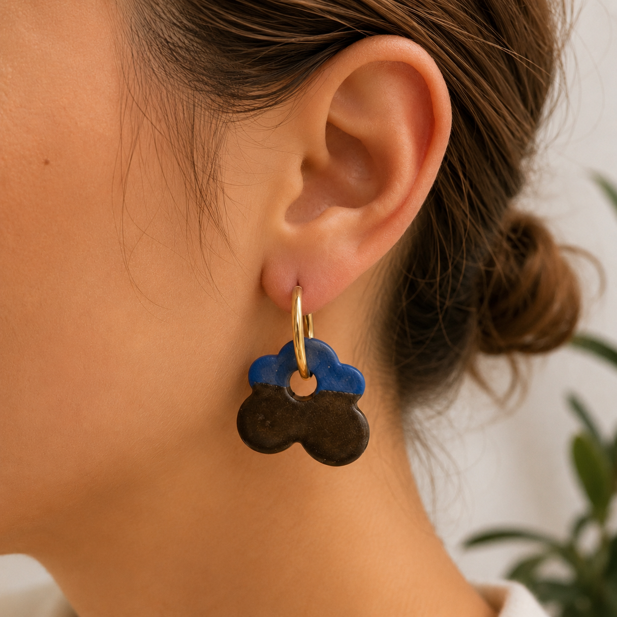 Floral Hoops - Blue/Brown