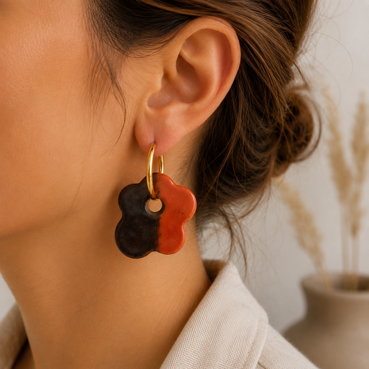 Floral Hoops - Coral/Brown