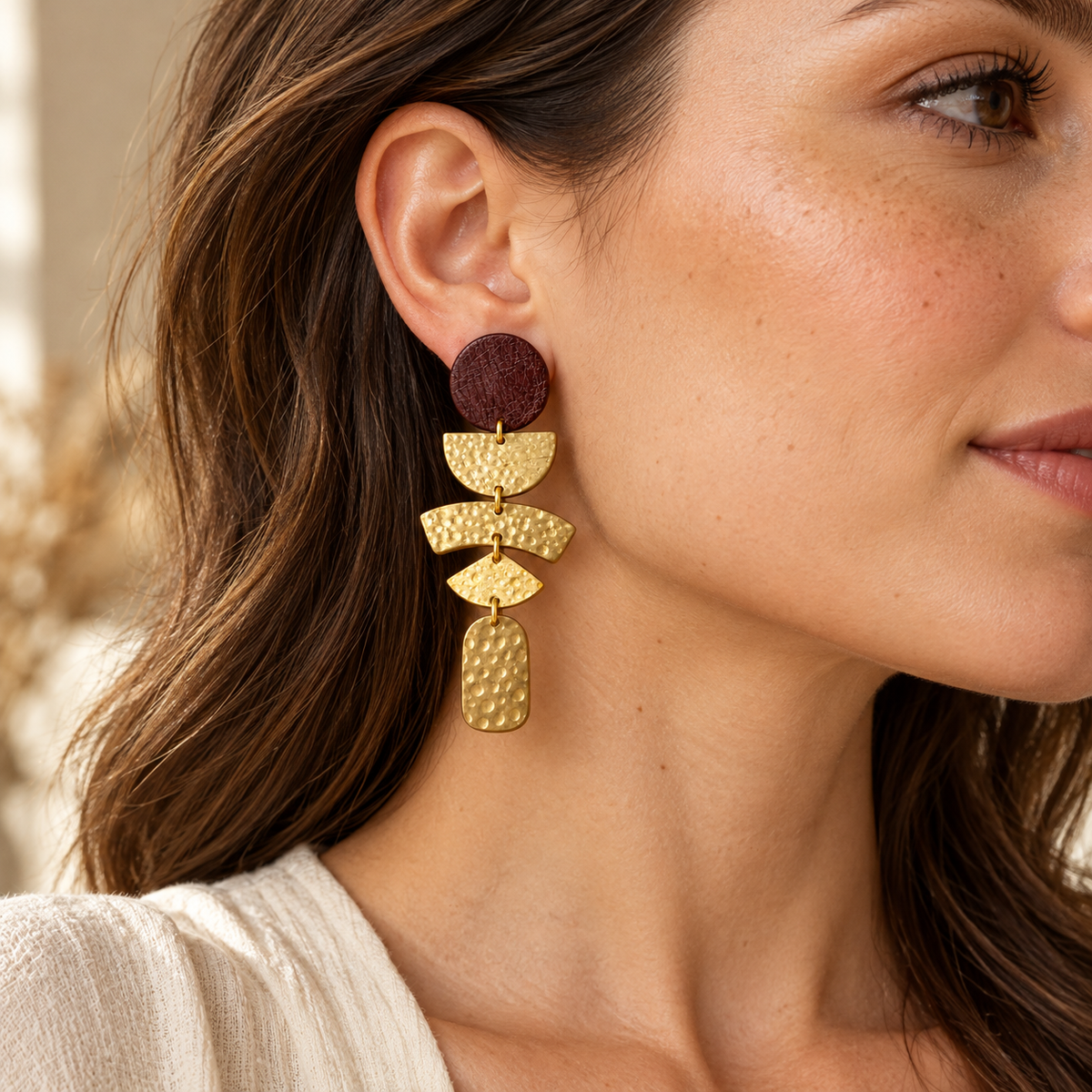 Ada - Sculptural Leather & Brass Drop Earrings