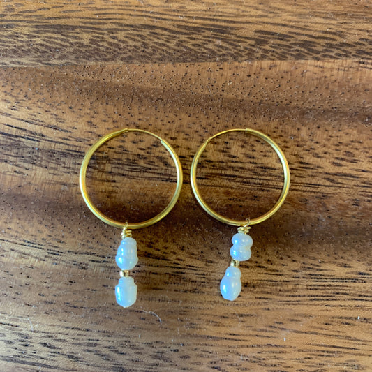 .75” Hoop with double Fresh Water a Pearl Charm
