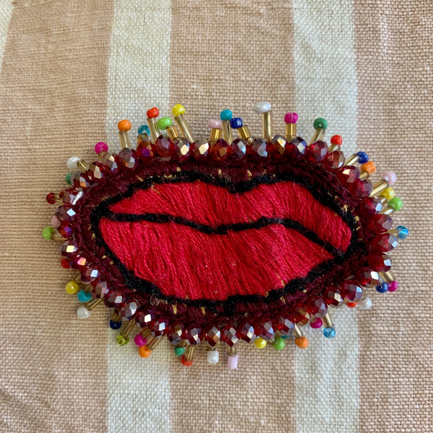 Embroidered/Beaded Brooch - Hot Lips #2